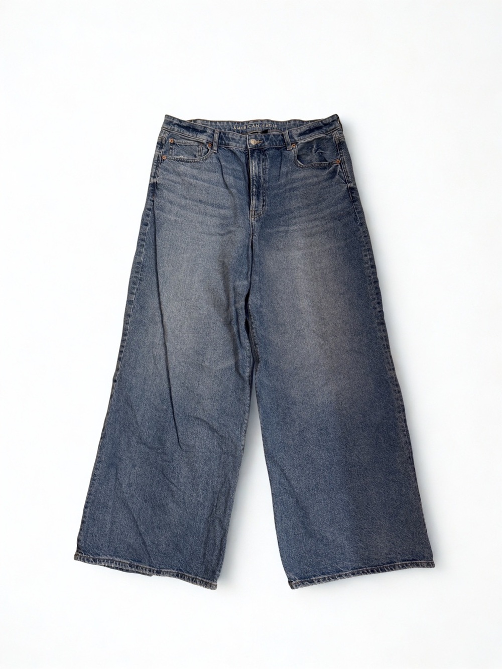 American Eagle Outfitters Wide-Leg Jeans in Faded Blue Denim
